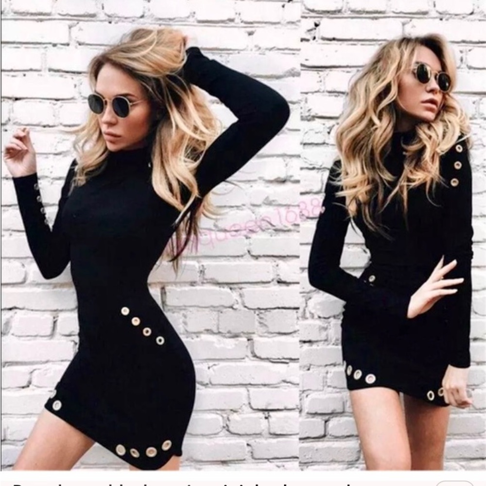 Mini Black Tunic Dress with Gold Rings